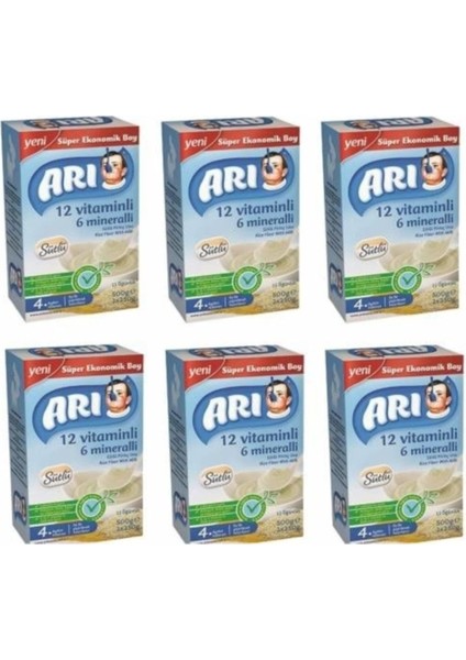 Arı Pirinç Unu 500 gr Sütlü 12 Vitaminli 6 Minarelli 6'lı Set