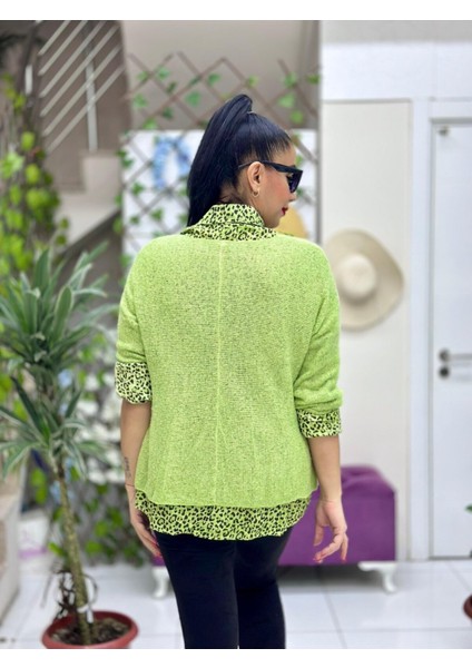 NC516020 Italyan Leopar Desen Fularlı Erkek Yaka Kazak Fıstık modelleri