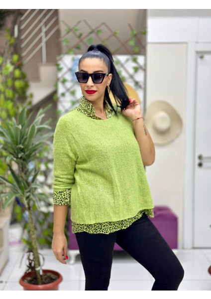 NC516020 Italyan Leopar Desen Fularlı Erkek Yaka Kazak Fıstık fırsatları