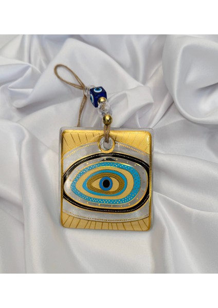 El Yapımı Hediyelik Dekoratif Nazar Boncuğu, Yaldızlı ve Ipli, Şeffaf 11 cm Duvar Süsü, Cam Nazarlık fiyatları