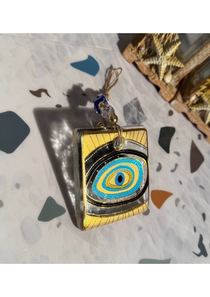 El Yapımı Hediyelik Dekoratif Nazar Boncuğu, Yaldızlı ve Ipli, Şeffaf 11 cm Duvar Süsü, Cam Nazarlık modelleri