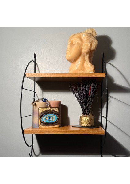 El Yapımı Hediyelik Dekoratif Nazar Boncuğu, Yaldızlı ve Ipli, Şeffaf 11 cm Duvar Süsü, Cam Nazarlık