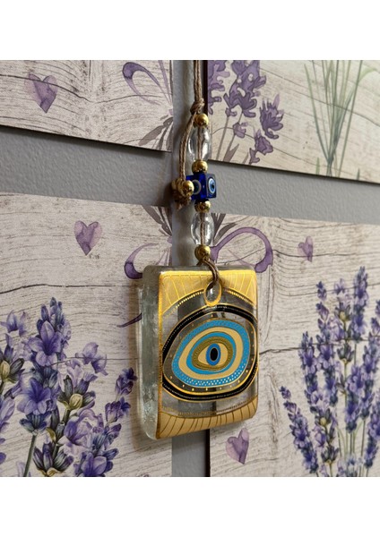 El Yapımı Hediyelik Dekoratif Nazar Boncuğu, Yaldızlı ve Ipli, Şeffaf 11 cm Duvar Süsü, Cam Nazarlık fırsatları