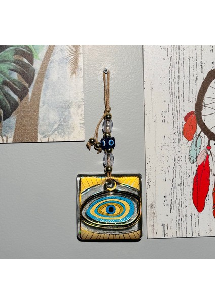 El Yapımı Hediyelik Dekoratif Nazar Boncuğu, Yaldızlı ve Ipli, Şeffaf 11 cm Duvar Süsü, Cam Nazarlık indirimleri