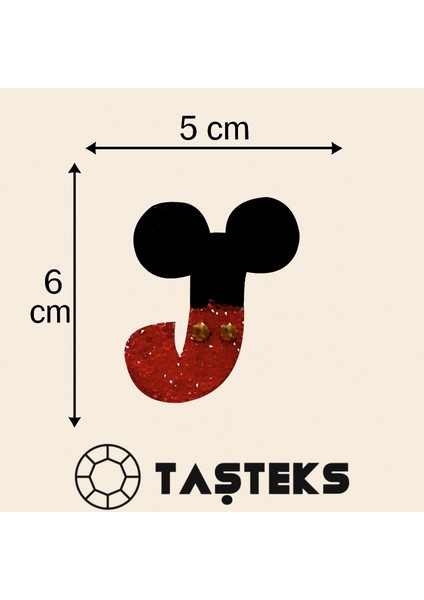 Taşlı Ütülenebilen Veya Sticker Olarak Kullanılabilen ' Mickey J ' Harfi