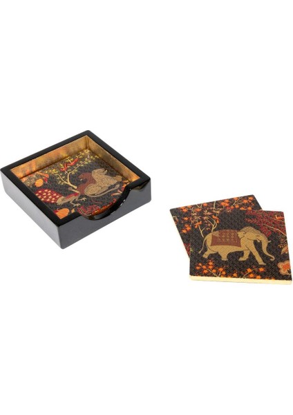 Le Jardin De Mysore Set Of 4 Lacquer Coaster 4" Diameter