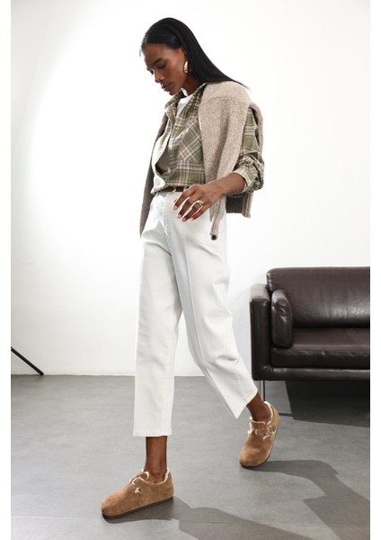 Beyaz Yüksek Bel Baggy Jean RM3004 fiyatları