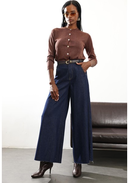 Koyu Lacivert Beli Lastikli Jean