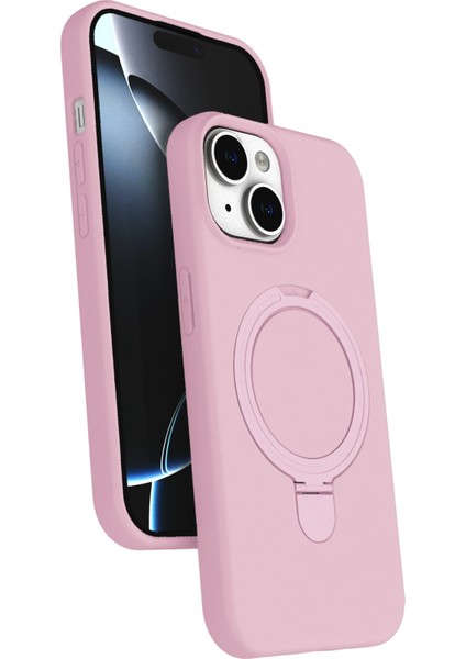 More-Tr Newface Apple Iphone 15 Plus Regal Magsafe Standlı Kapak - Açık Pembe