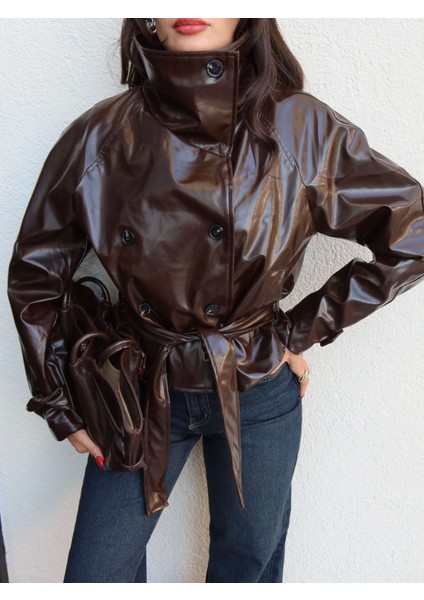 Belden Bağlamalı Rugan Ceket modelleri