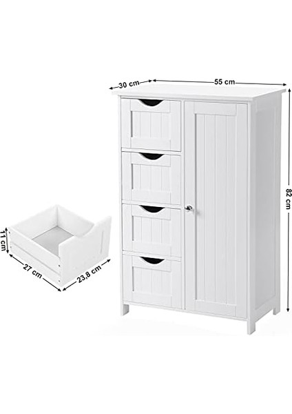 Banyo Dolabı, Dar Banyo Dolabı, Yan Dolap, Çekmeceli Göğüs, 4 Çekmece, Dolap Kapısı, Ayarlanabilir Raf, Beyaz LHC41W fiyatları