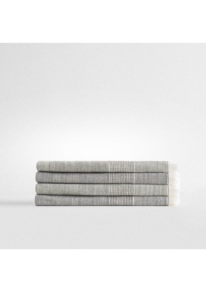 Hasna 4'lü Havlu Seti %100 Organik Pamuk Keten Melanj Antrasit-Haki 50X90