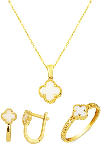 Yonca Sedef Taşlı 14 Ayar Altın Takı Seti