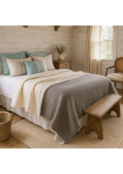 HB&Victory Müslin Mavi 6 Katlı Yorgan %100 Pamuk Antrasit Renk çift Kişilik 240X220 Cm.