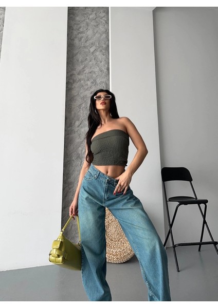 Baggy Taş Enzim Bıyık Yıkama Jeans Pantolon Yeşil Tint D2007 indirimleri