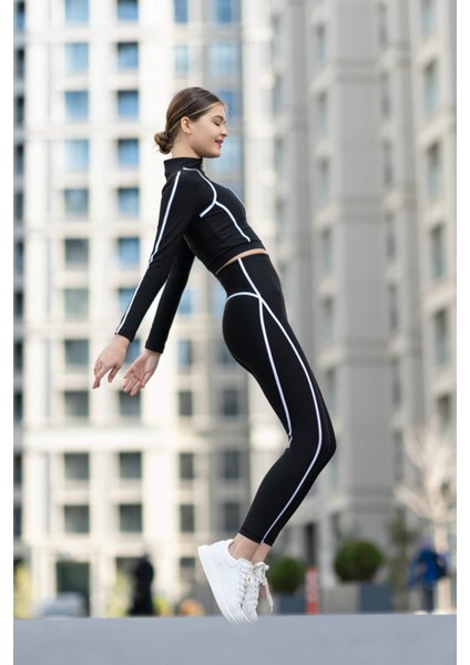 Dar Kesim Menton Çizgili Spor Neon Tayt indirimleri