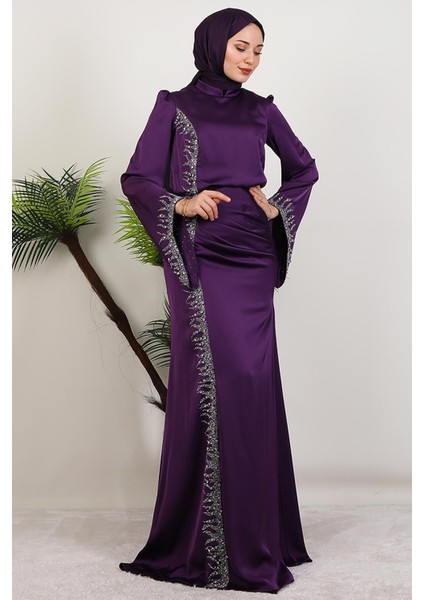 Mihrimah Saten Abiye Mor fiyatları