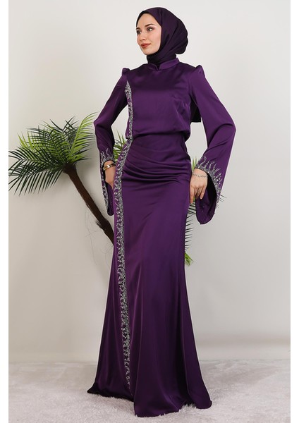 Mihrimah Saten Abiye Mor modelleri