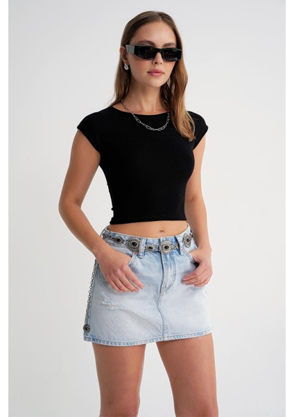 2009 Kadın Vücuda Oturan Basic Crop T-Shirt Siyah fiyatları