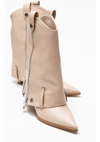 Lola Bej Fermuarlı Sivri Burunlu Kadın Topuklu Bot