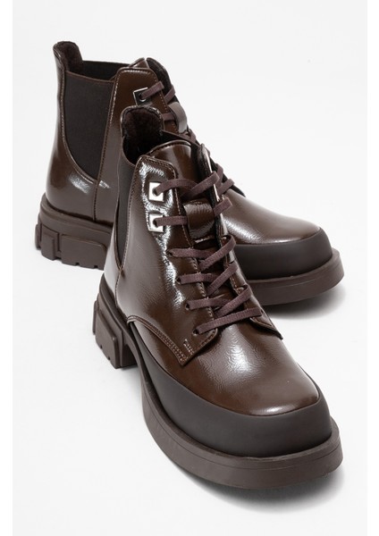 Challo Kahverengi Rugan Bağcıklı Lastikli Kadın Postal Bot