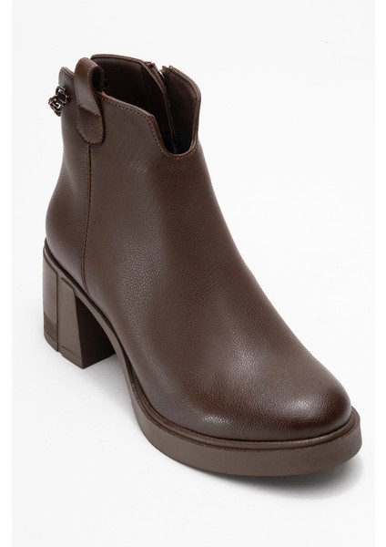 Mier Kahverengi Cilt Zincir Detaylı Kadın Kalın Topuklu Bot modelleri