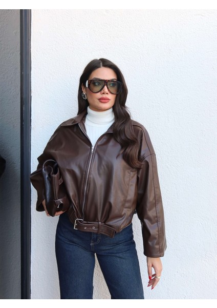 Kemerli Bomber Deri Ceket fırsatları
