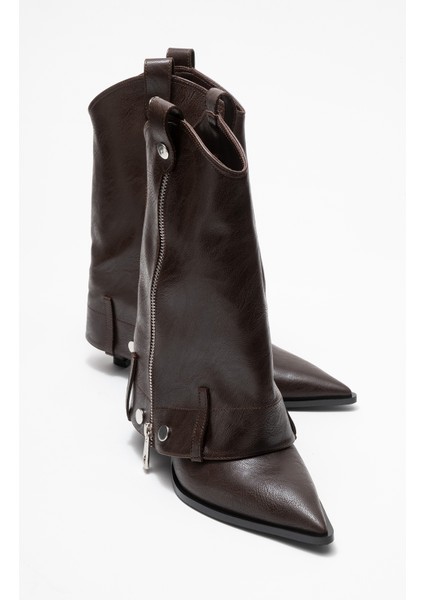 Lola Kahverengi Fermuarlı Sivri Burunlu Kadın Topuklu Bot
