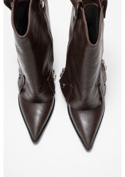 Lola Kahverengi Fermuarlı Sivri Burunlu Kadın Topuklu Bot fiyatları