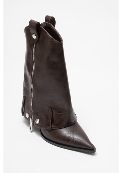 Lola Kahverengi Fermuarlı Sivri Burunlu Kadın Topuklu Bot modelleri