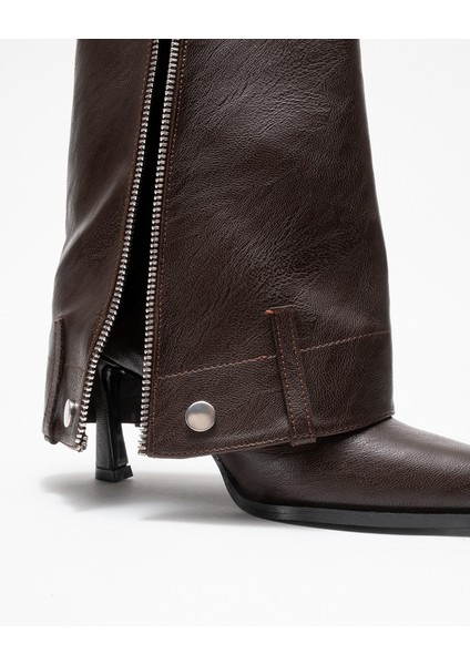 Lola Kahverengi Fermuarlı Sivri Burunlu Kadın Topuklu Bot fırsatları