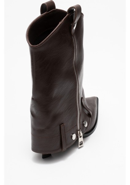 Lola Kahverengi Fermuarlı Sivri Burunlu Kadın Topuklu Bot indirimleri