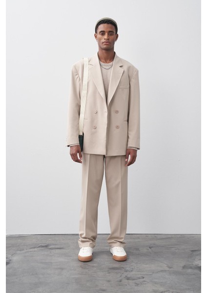 Rahat Kalıp Kruvaze Takım Elbise Bej