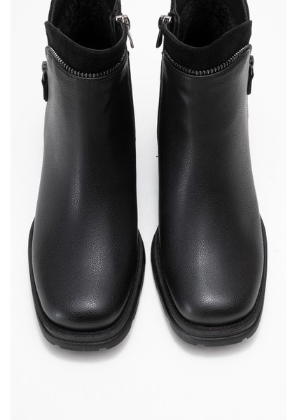 Parly Siyah Cilt Fermuar Detaylı Kadın Kalın Topuklu Bot fiyatları