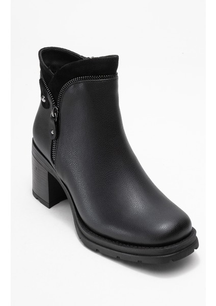 Parly Siyah Cilt Fermuar Detaylı Kadın Kalın Topuklu Bot modelleri