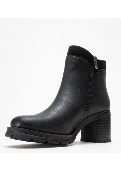 Parly Siyah Cilt Fermuar Detaylı Kadın Kalın Topuklu Bot fırsatları