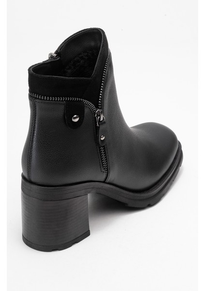Parly Siyah Cilt Fermuar Detaylı Kadın Kalın Topuklu Bot indirimleri