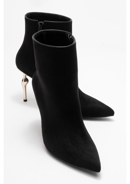 Crısta Siyah Süet Sivri Burunlu Kadın Topuklu Bot