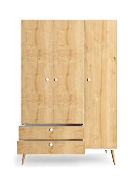 Riva Elbise Dolabı Üç Kapaklı Çekmeceli Dolap Gardırop /meşe/ Beyaz fiyatları