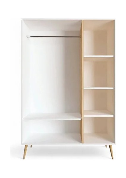 Riva Elbise Dolabı Üç Kapaklı Çekmeceli Dolap Gardırop /meşe/ Beyaz indirimleri