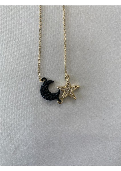 Ay-Yıldız Figürlü Taşlı Kolye Altın Renk