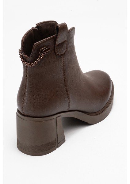 Mier Kahverengi Cilt Zincir Detaylı Kadın Kalın Topuklu Bot indirimleri