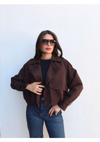 Kruvaze Yaka Düğmeli Kısa Trench fiyatları