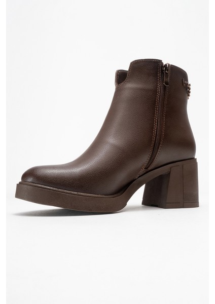 Mier Kahverengi Cilt Zincir Detaylı Kadın Kalın Topuklu Bot fırsatları