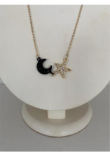 Ay-Yıldız Figürlü Taşlı Kolye Altın Renk indirimleri