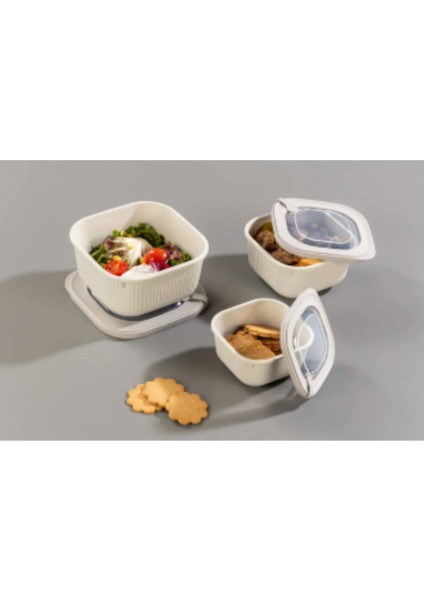 6'lı Mikrodalga ve Difriz Kullanımına Uygun Vakumlu Sızdırmaz Saklama Kabı Seti 2X(600-1100-1800 Ml)