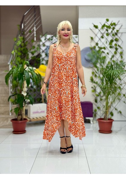 HL14030 Omzu Halkalı Askılı Viskon Hilal Elbise