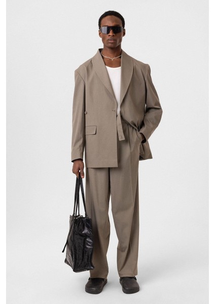 Kuşaklı Kapama Oversize Takım Elbise Haki