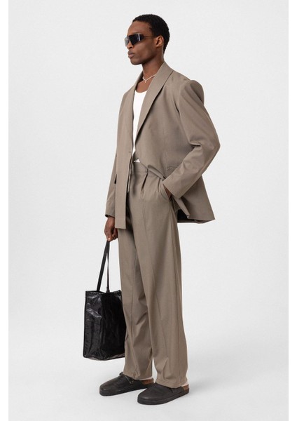 Kuşaklı Kapama Oversize Takım Elbise Haki fiyatları