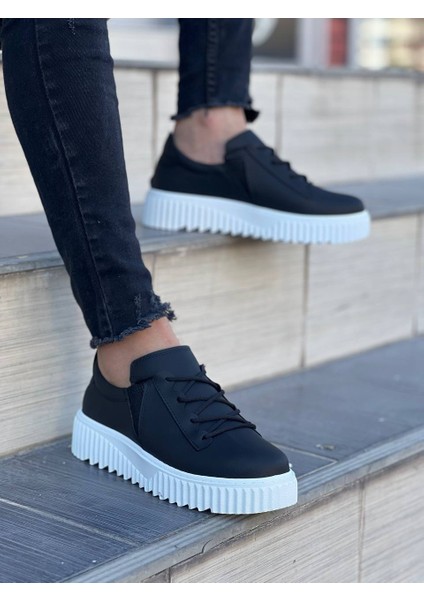 KB-X502 Kuback Siyah Cilt Yüksek Beyaz Taban Bağcık Detaylı Lastikli Günlük Erkek Ayakkabı fiyatları